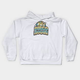 DISCO  HOUSE  - Y2K Disco Ball (gold/grey/blue) Kids Hoodie